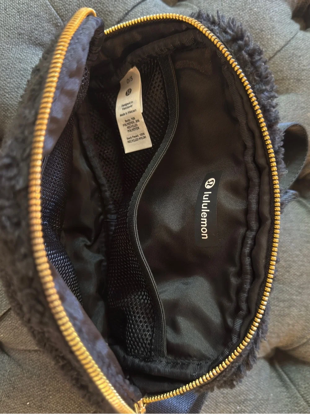 lululemon athletica Black Sherpa Waist Pouch with Gold Zipper